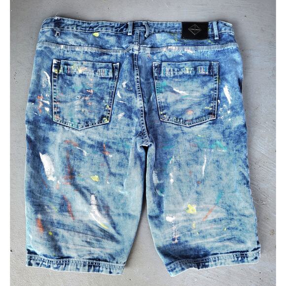 Create 2MRW Distressed Paint Spatter Jeans Shorts Men 42 NWOT Torn Embellished - Picture 8 of 15